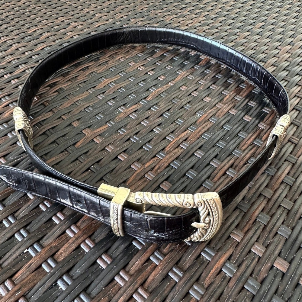 90s Western Americana Swivel Reversible Belt Leather Silver-Tone Unisex Size 30" - Picture 4 of 11